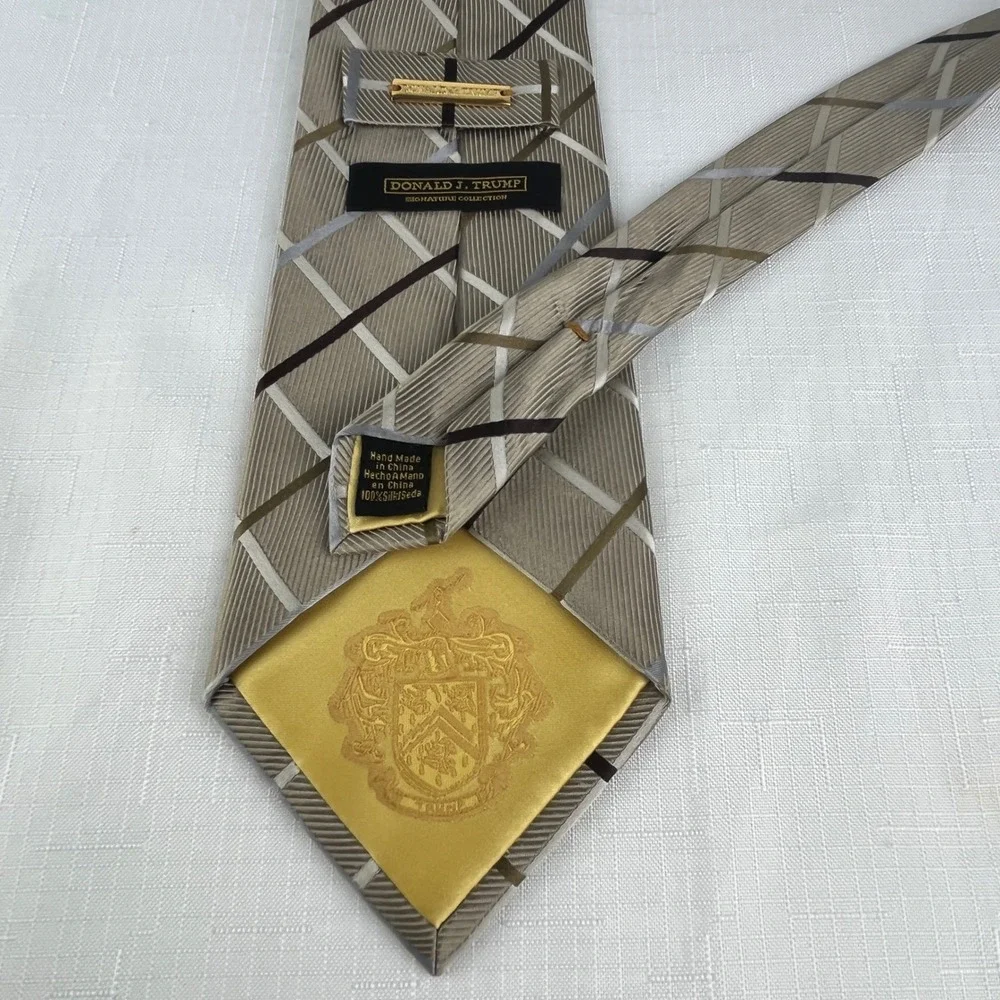 Donald J. Trump Silk Tie Mens One Size Champagne Gold Plaid Signature Collection
